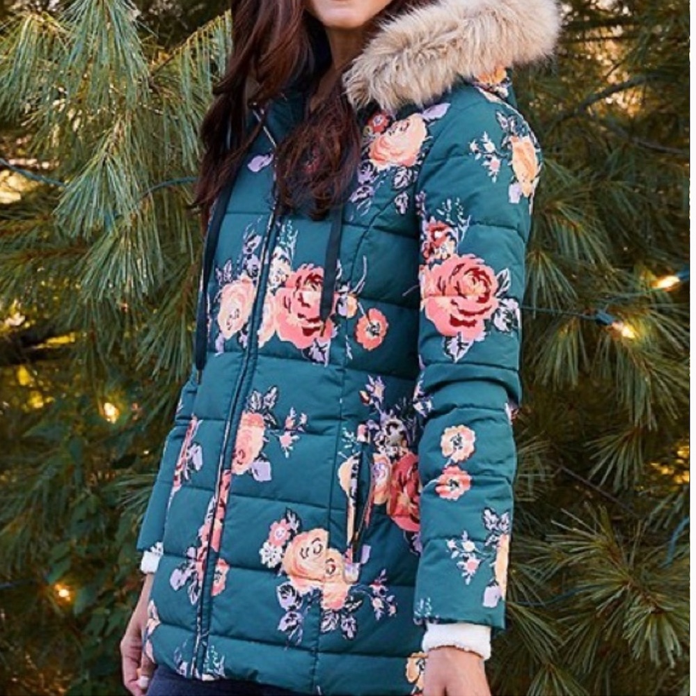 MATILDA JANE Break The Ice Puffer Coat Floral sz XL